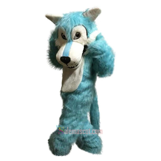 Blue big mouth Wolf Mascot Costume