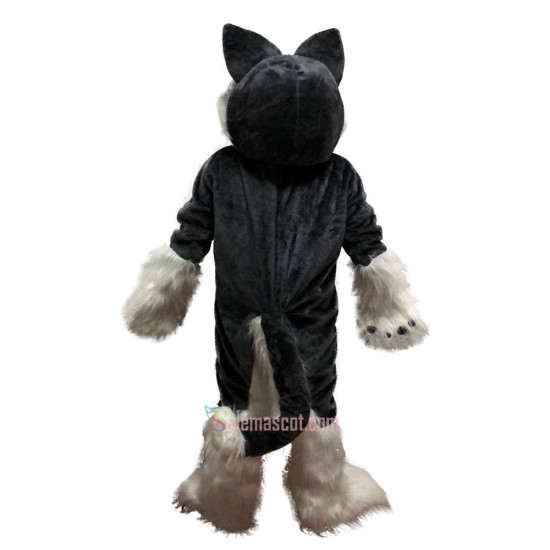 Gray Long Hairy Wolf Mascot Costume