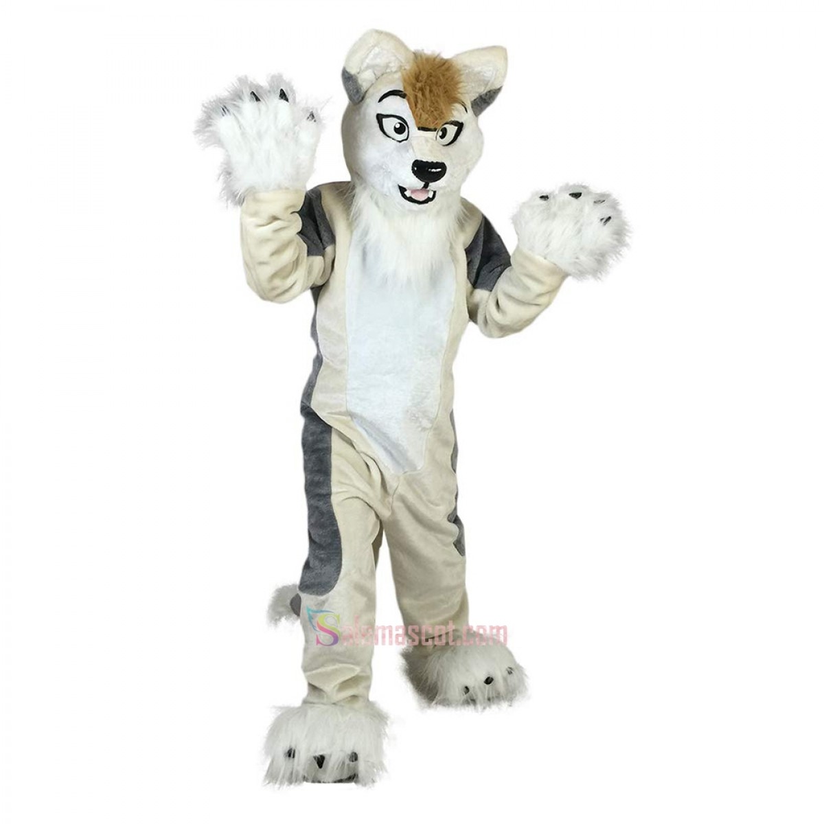 Grey Fox Dog Husky Cartoon Mascot Costume