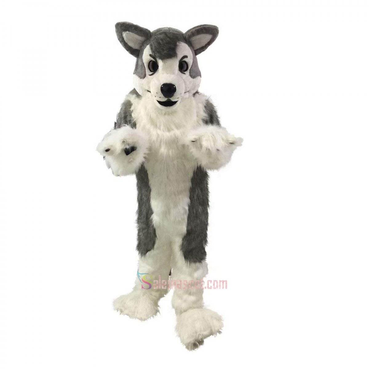 Grey Wolf Husky Dog Cartoon Mascot Costume