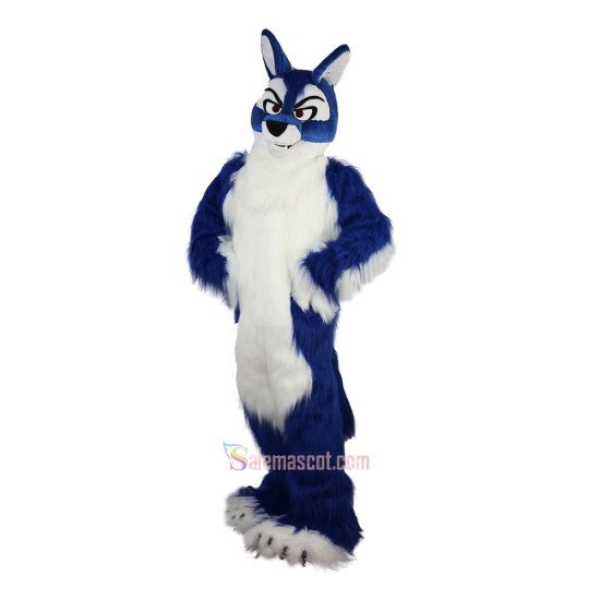 Long Hair Blue Wolf Cartoon Mascot Costume