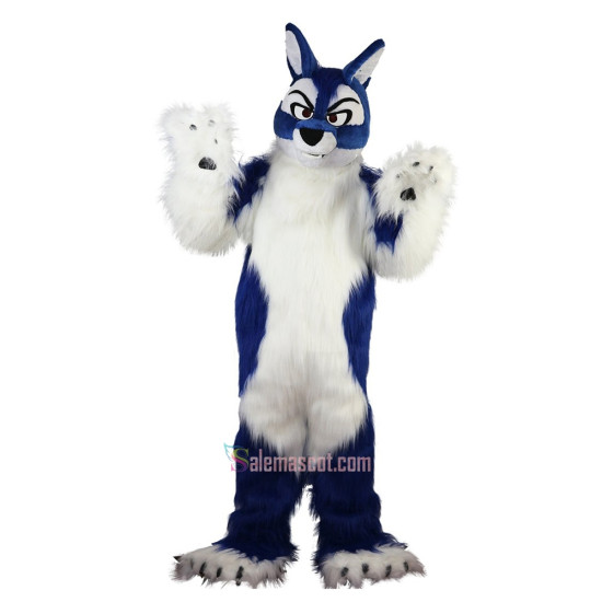 Long Hair Blue Wolf Cartoon Mascot Costume