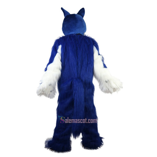 Long Hair Blue Wolf Cartoon Mascot Costume