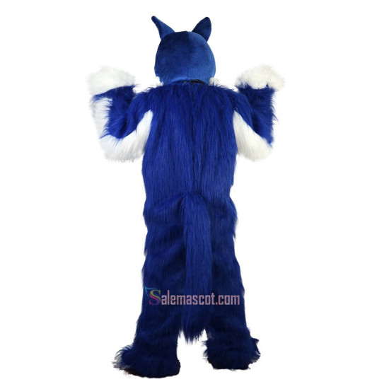 Long Hair Blue Wolf Cartoon Mascot Costume