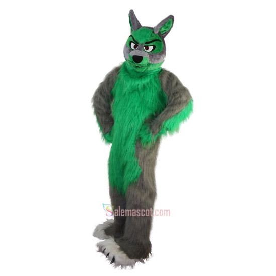Long Hair Green Wolf Mascot Costume