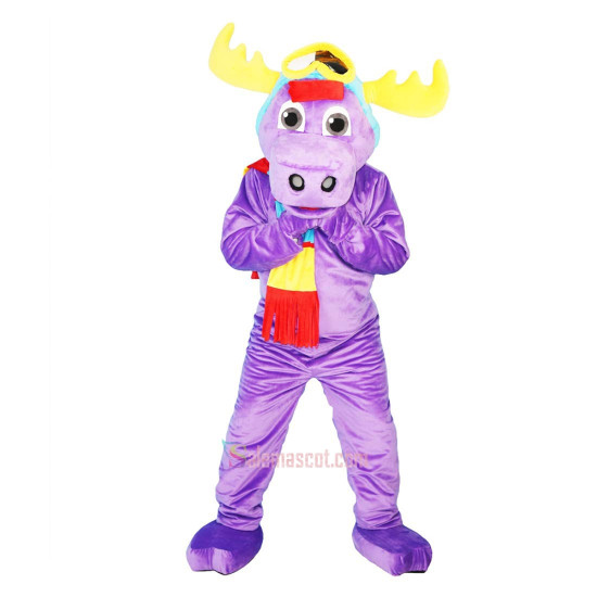 Purple Moose Elk Wapiti Cartoon Mascot Costume