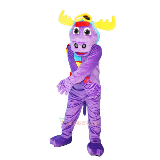 Purple Moose Elk Wapiti Cartoon Mascot Costume
