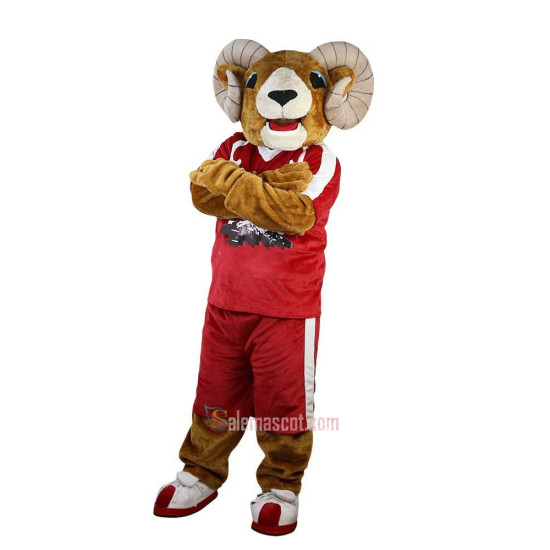 Red Sport Goat, Antelope Cartoon Mascot Costume