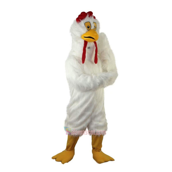 White Long-Haired Chicken, Bird Cartoon Mascot Costume