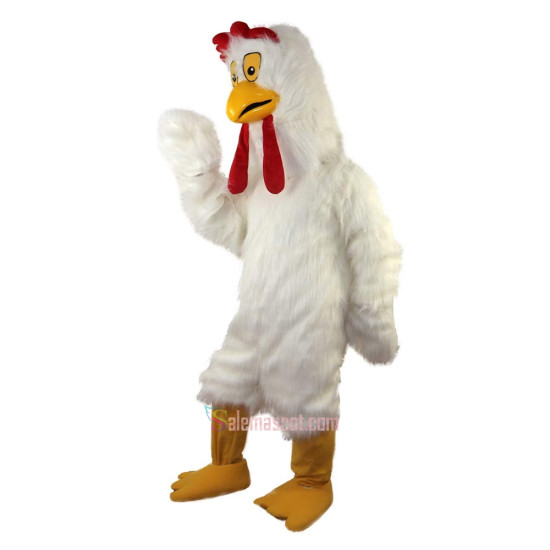 White Long-Haired Chicken, Bird Cartoon Mascot Costume